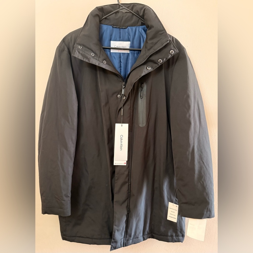 Calvin Klein Men's Black Trench Coat with Blue Lining(brand new)